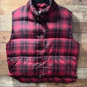 L.L. Bean Red and Black Checkered goose down women's Vest size XL vintage